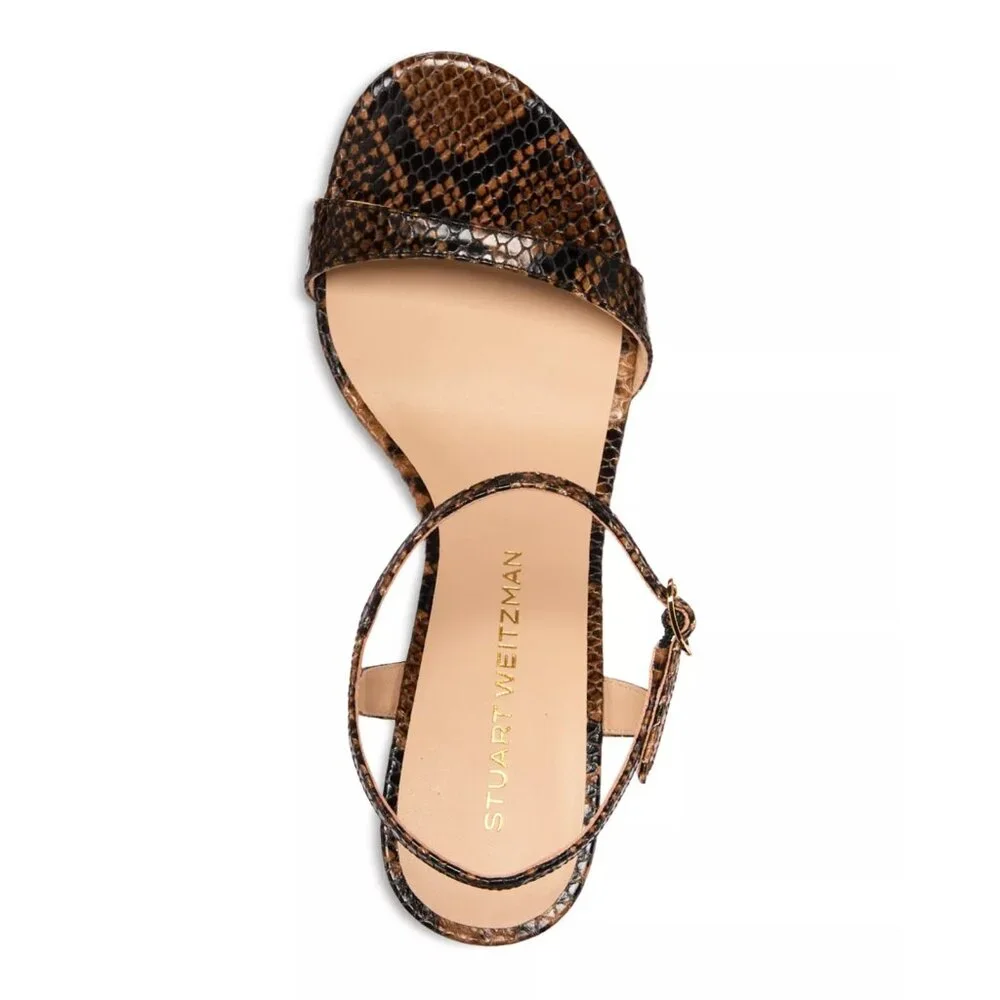 Stuart Weitzman Babette 80 Snake Embossed Leather Sandals SZ 7.5 NEW $550